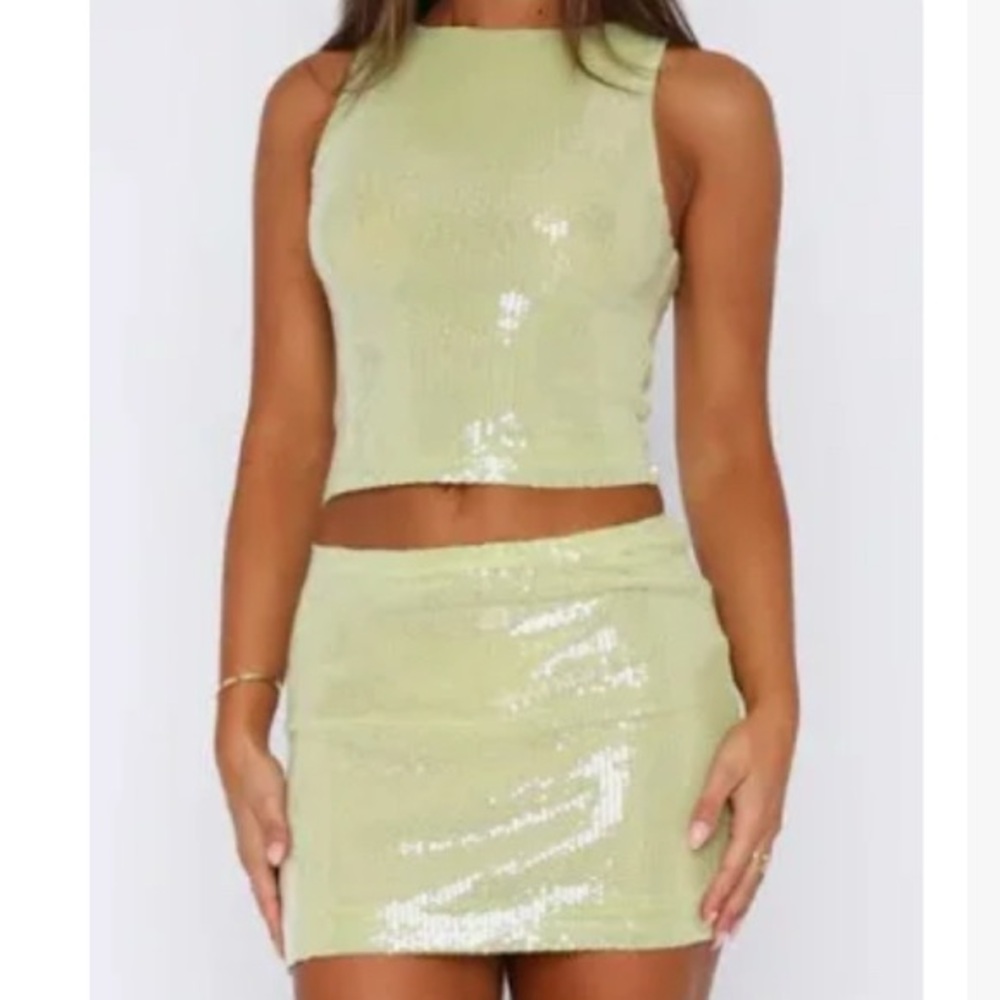 White Fox Boutique Light Green Sequin Ensemble- Medium